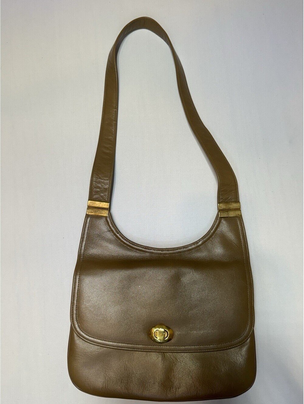 Vtg Susan Gail Brown Leather Shoulder Bag Purse MCM Turnlock Handbag Minimalist